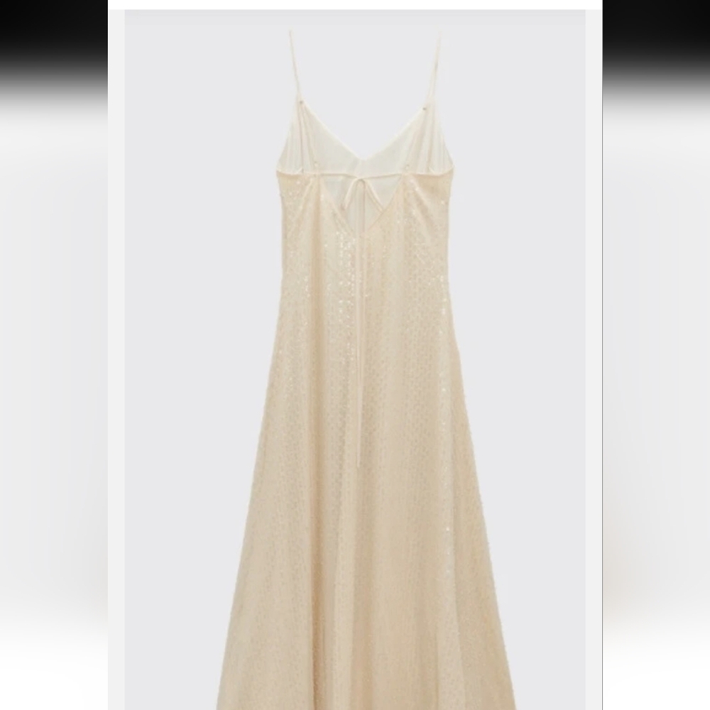 Zara Women's Beaded Sheer Sequins Maxi Dress Beige Size L - Picture 6 of 16